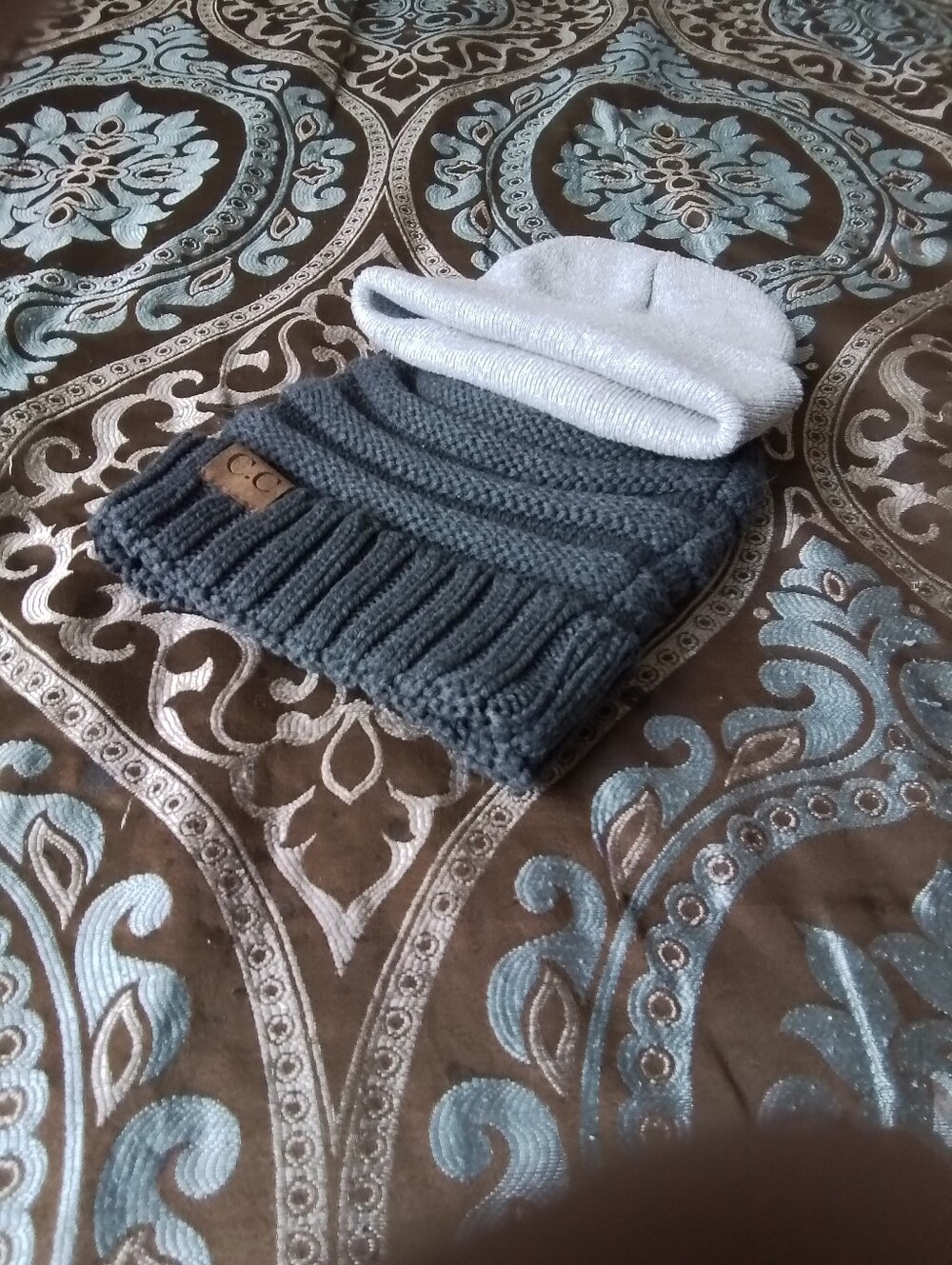 CHANEL Beanie Hat for Kids - Gray and White Knit Winter Cap